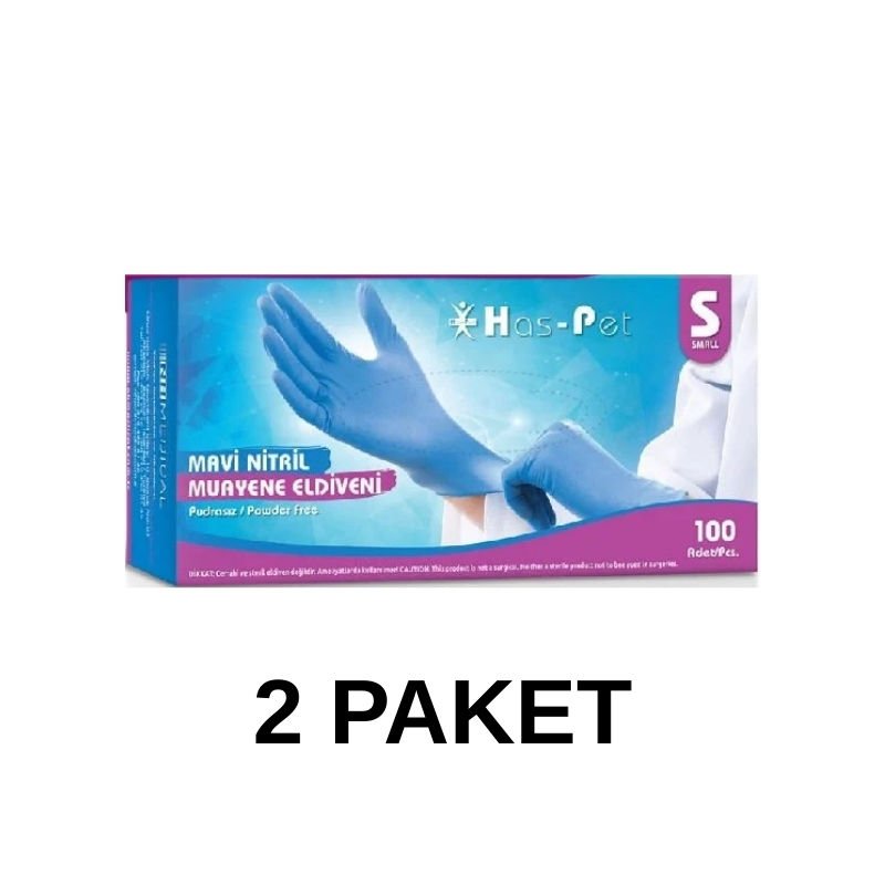 Has-Pet Mavi Pudrasız Nitril Muayene Eldiveni Small 100 Lü 2 Paket