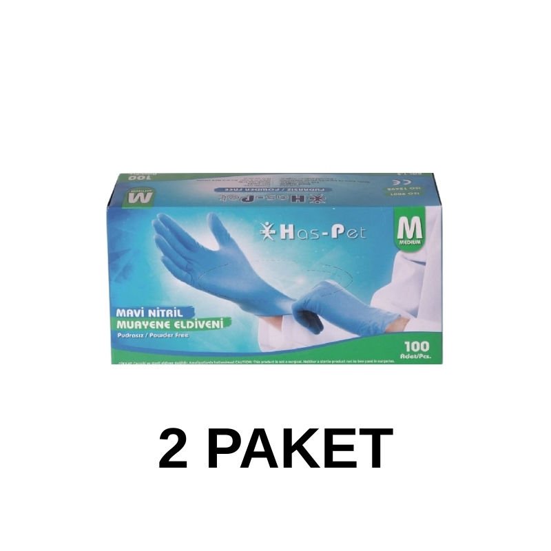 Has-Pet Mavi Pudrasız Nitril Muayene Eldiveni Medium 100 Lü 2 Paket