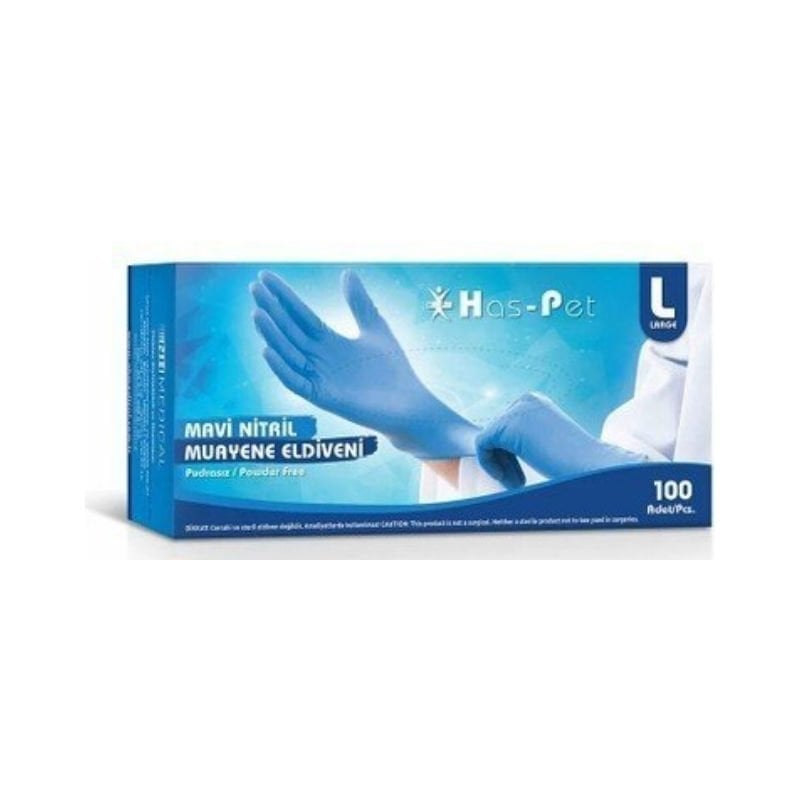 Has-Pet Mavi Pudrasız Nitril Muayene Eldiveni Large 100 Lü