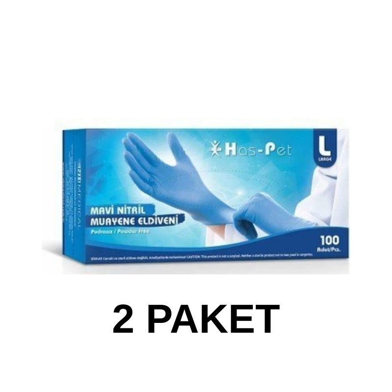 Has-Pet Mavi Pudrasız Nitril Muayene Eldiveni Large 100 Lü 2 Paket