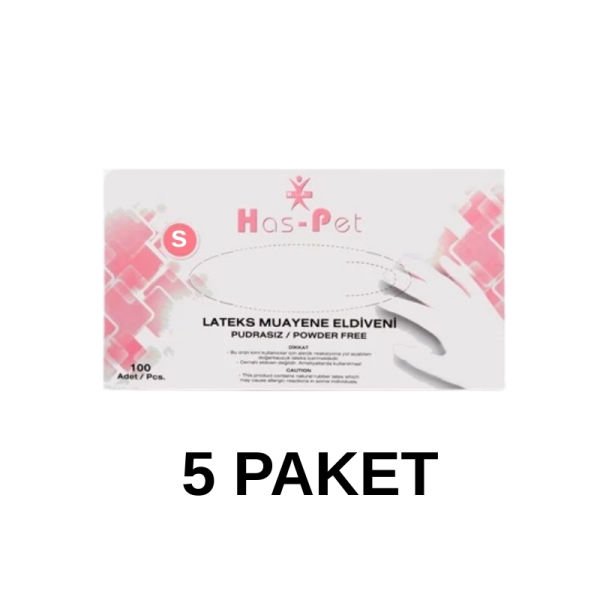 Has-Pet Pudrasız Lateks Muayene Eldiveni Small 100 Lü 5 Paket