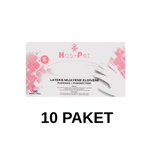 Has-Pet Pudrasız Lateks Muayene Eldiveni Small 100 Lü 10 Paket