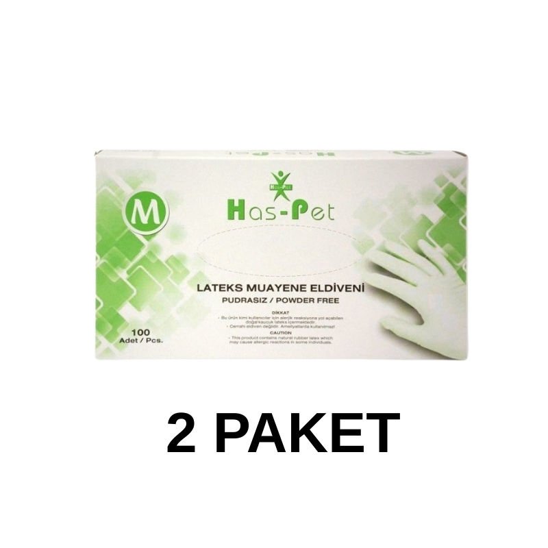 Has-Pet Pudrasız Lateks Muayene Eldiveni Medium 100 Lü 2 Paket