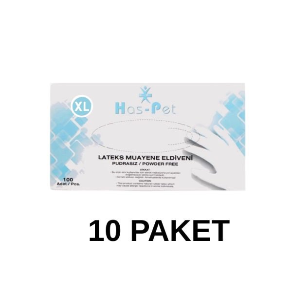 Has-Pet Pudrasız Lateks Muayene Eldiveni XL 100 Lü 10 Paket