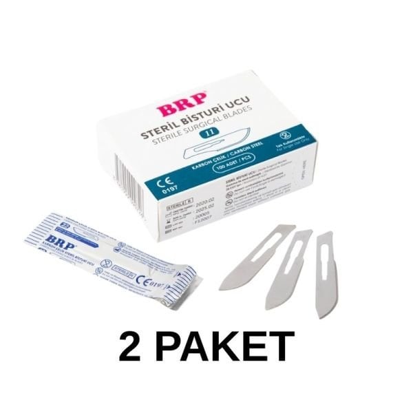 طرف مشرط فولاذي معقم من BRP رقم 11، 100 قطعة، عبوتان