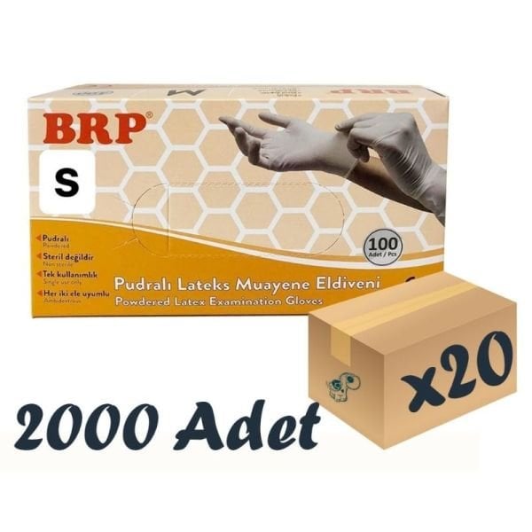 BRP Lateks Pudralı Muayene Eldiveni 20 Kutu 2000 Adet Small