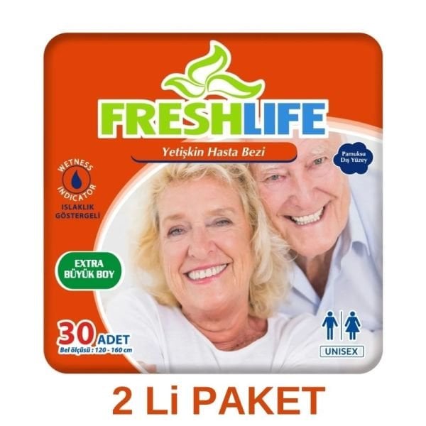 حفاضات فريش لايف للبالغين بحزام خصر مقاس XL، 30 قطعة، عبوة من قطعتين