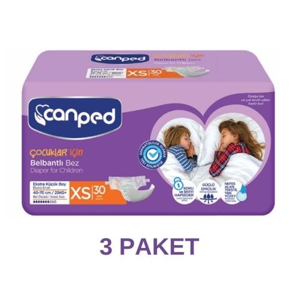 Canped Belbantlı Hasta Bezi Çocuklar İçin XS 30 Lu 3 Paket
