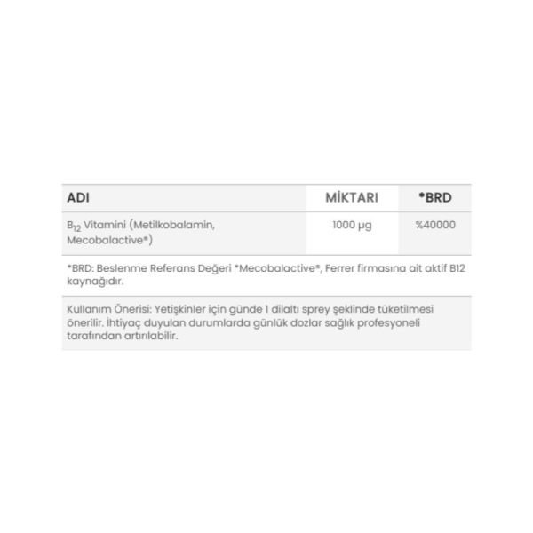 Orzax Ocean Methyl Cobalamin B12 Dil Altı Sprey 10 ml