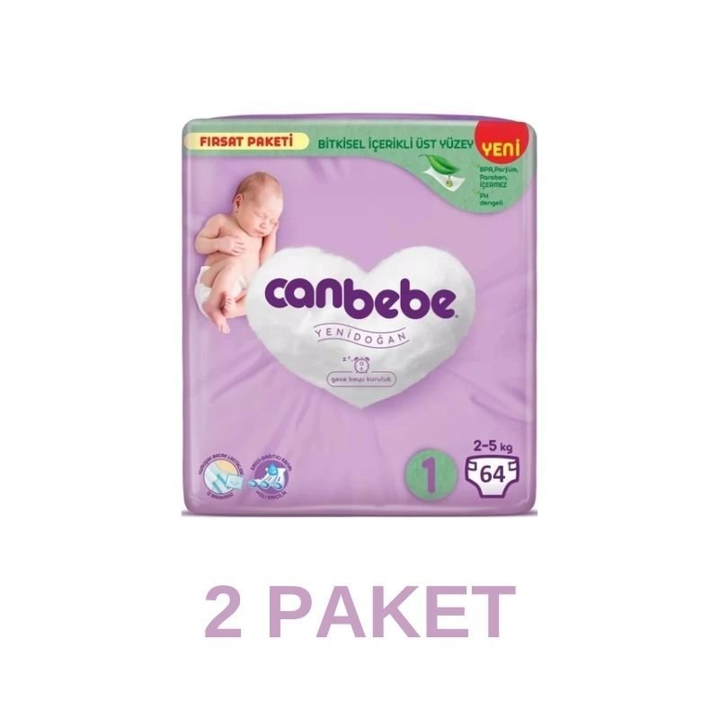 Canbebe Yeni Doğan Bebek Bezi 1 Beden 64 Lü 2 Paket