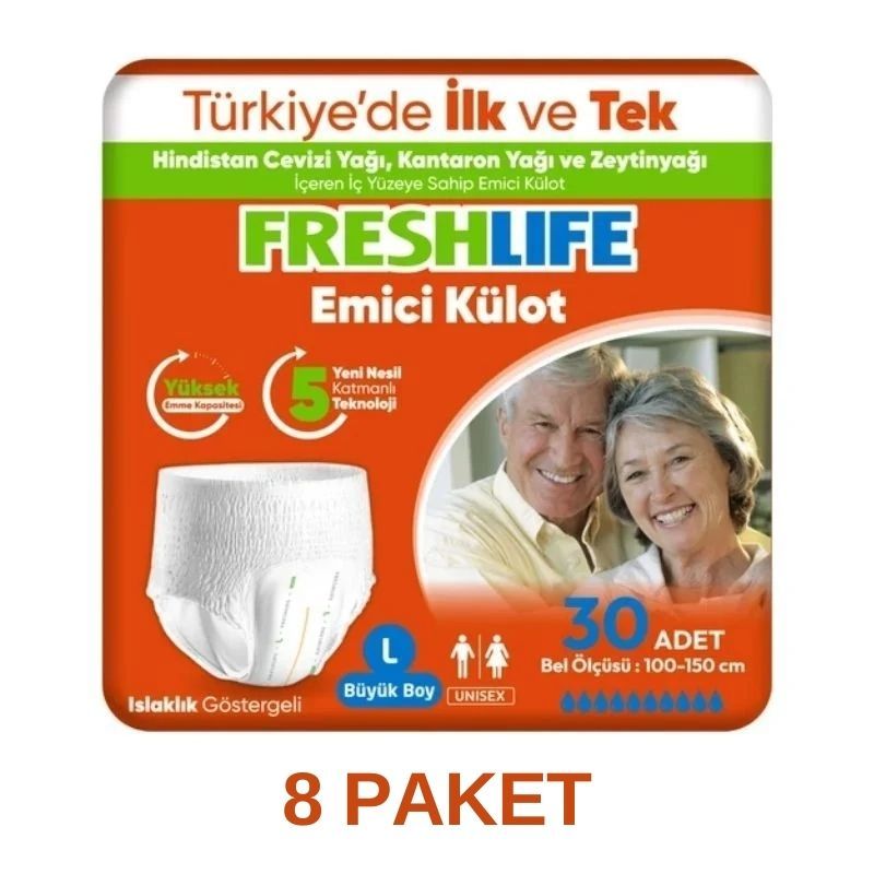 Freshlife Emici Külot Yetişkin Hasta Bezi L 30 Lu 8 Paket
