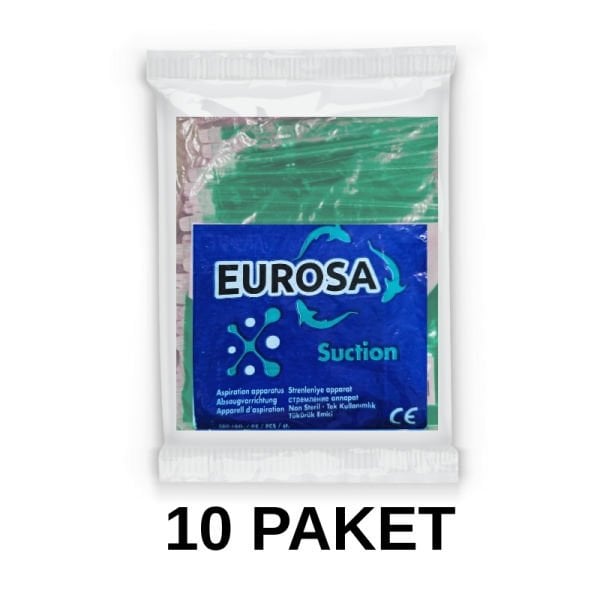 يوروسا - جهاز شفط اللعاب - أخضر - 100 قطعة - 10 عبوات